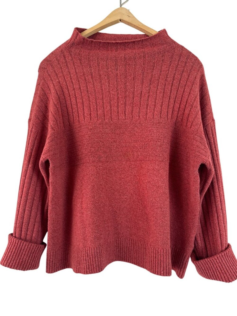 Tribal Copper Orange Rib Knit Funnel Neck Sweater Boho Fall Size Petite Large